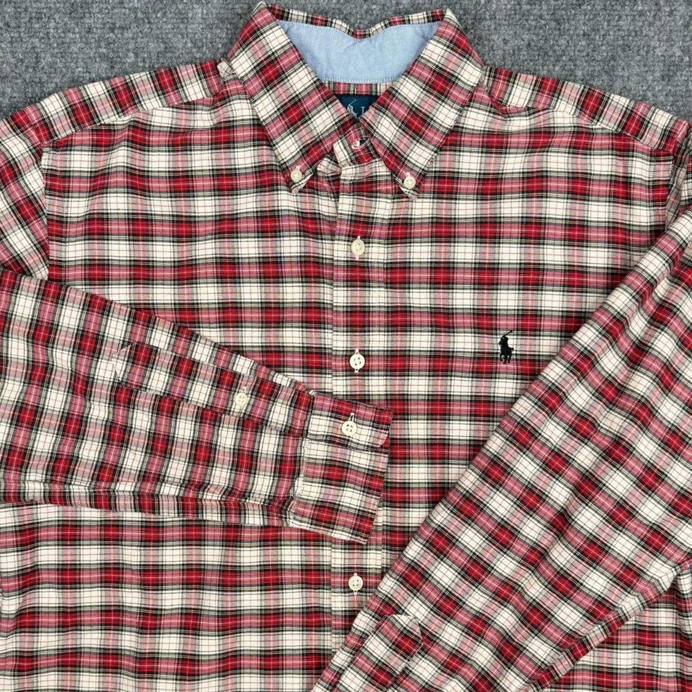Ralph Lauren Button Down Shirt Mens M Red Plaid Classic Fit Long Sleeve Cotton